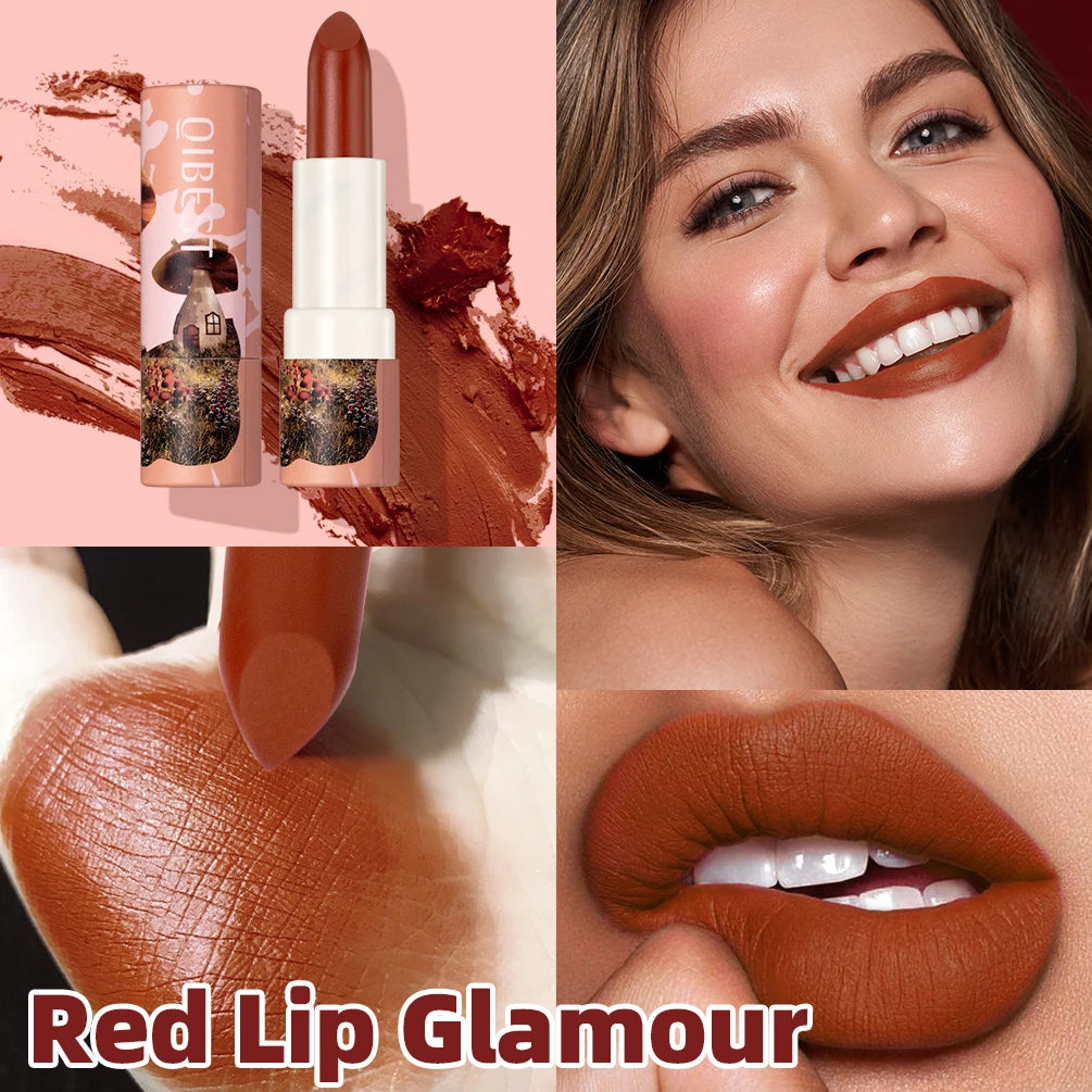 Rouge à lèvres Fantasy 6 couleurs en forme de champignon — maquillage longue tenue, rouge velours sexy, teinte pour les lèvres hydratante, gloss nude, cosmétique pour femmes.