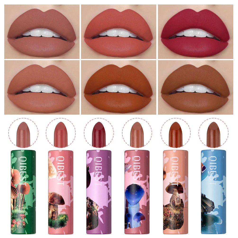 Rouge à lèvres Fantasy 6 couleurs en forme de champignon — maquillage longue tenue, rouge velours sexy, teinte pour les lèvres hydratante, gloss nude, cosmétique pour femmes.